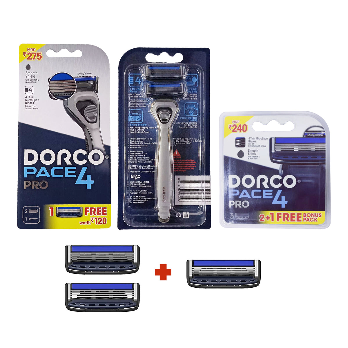 Dorco PACE 4 PRO 1 Handle With (5 Cartridge) In Blister Pack – dorcoIndia
